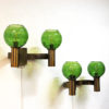 Swedish brass and green glass pair of wall lamps 1960s