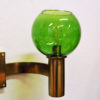Swedish brass and green glass pair of wall lamps 1960s