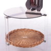 Vintage glass side table with rattan magazine rack, 1960s