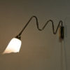Scandinavian brass arm wall lamp with flower glass shade 1950s