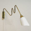 Scandinavian brass arm wall lamp with flower glass shade 1950s