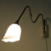 Scandinavian brass arm wall lamp with flower glass shade 1950s