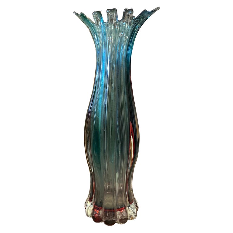 1970s Flavio Poli Sommerso Murano Glass Huge Vase