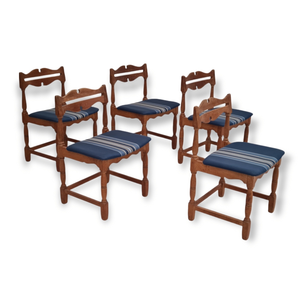 1960s, Original Danish design, Henning Kjærnulf style, 5 pcs chairs, oak wood
