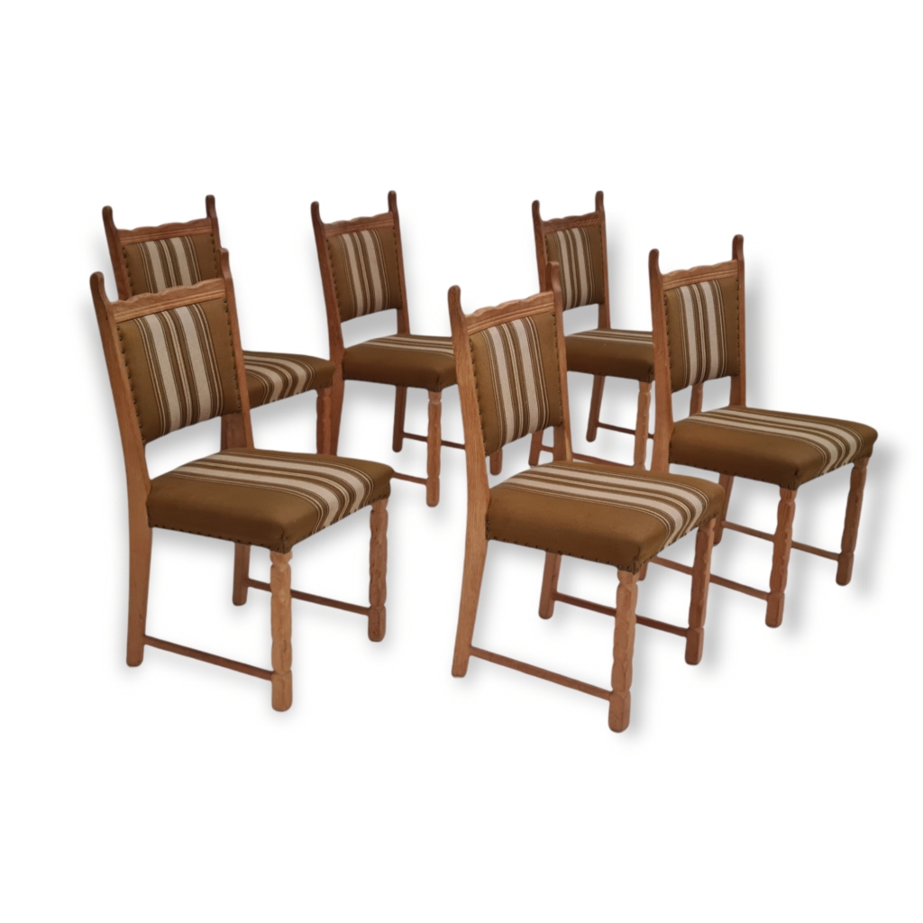 Original Danish design, 1960s, Henning Kjærnulf style, set of dinning chairs, oak wood