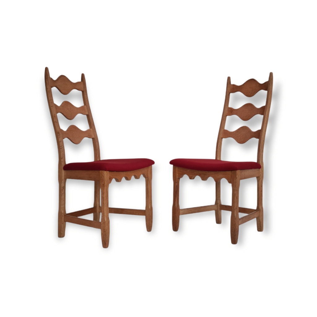1960s, Original Danish design by Henning Kjærnulf, pair of chairs, oak wood