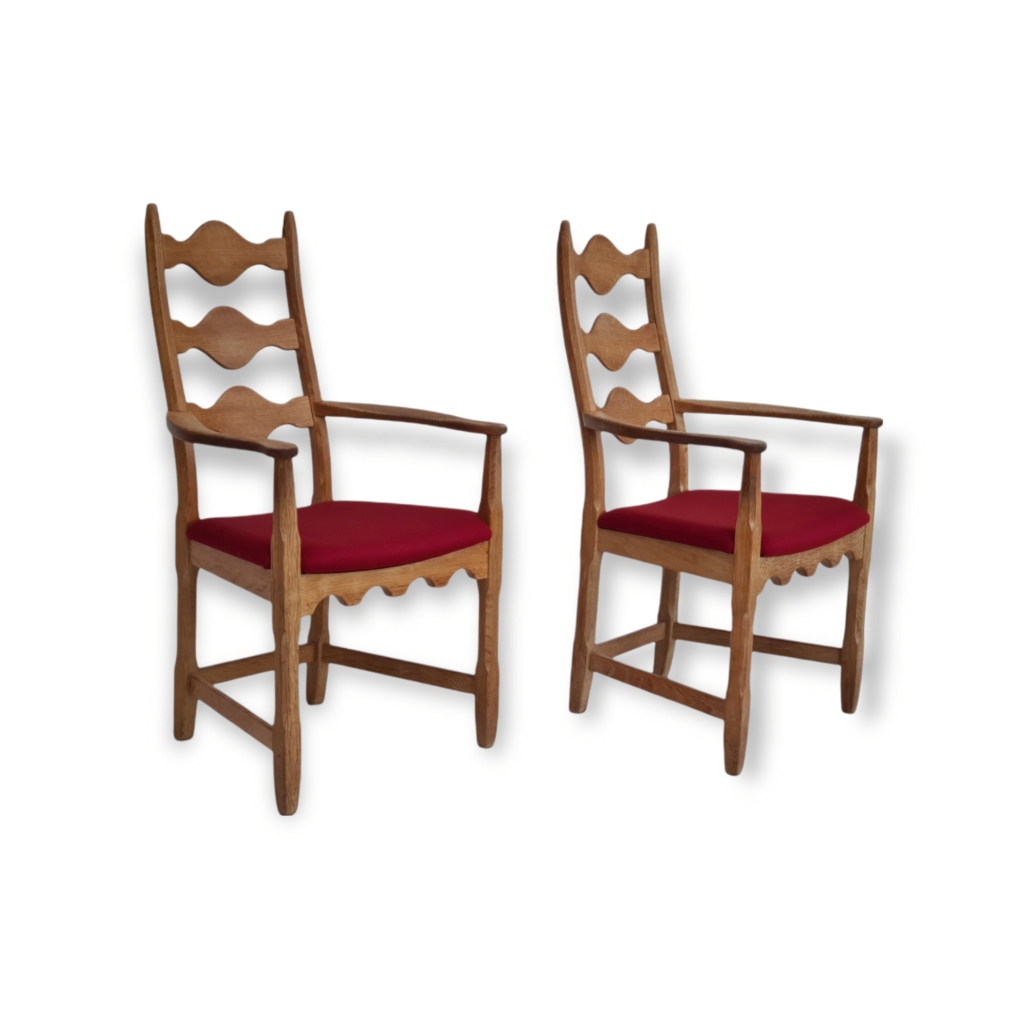 1960s, Original Danish design by Henning Kjærnulf, pair of armchairs, oak wood