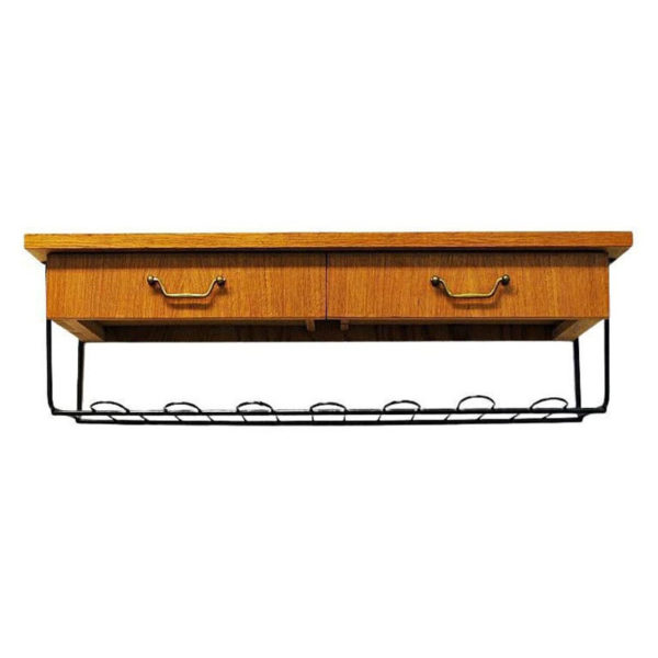 Vintage teak wall shelf with two drawers - Sweden 1950s