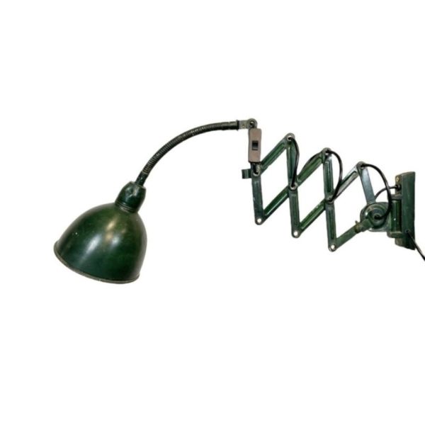 Green Industrial Scissor Wall Lamp from Elektroinstala, 1960s