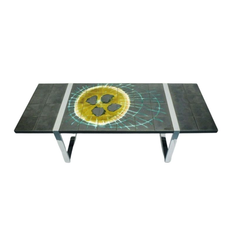 fantastic 1960s juliette belarti COFFEETABLE with ceramic tile top and chrome base