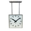 Large Square Industrial Double-Sided Factory Clock from Pragotron, 1960s Large Square Industrial Double-Sided Factory Clock from Pragotron, 1960s