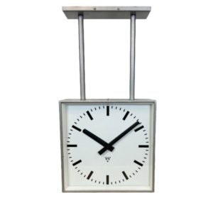 Large Square Industrial Double-Sided Factory Clock from Pragotron, 1960s