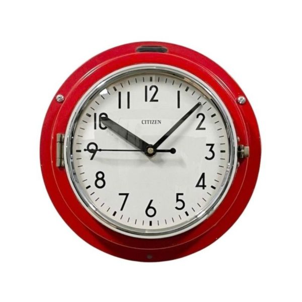 Vintage Red Citizen Navy Wall Clock, 1970s Vintage Red Citizen Navy Wall Clock, 1970s