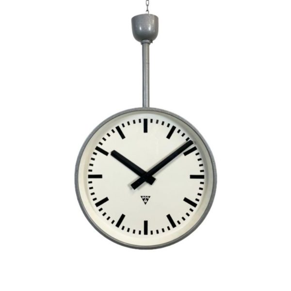 Large Industrial Double Sided Railway or Factory Clock from Pragotron, 1960s
