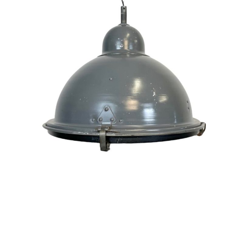 Grey Industrial Pendant Lamp with Clear Glass Cover, 1970s