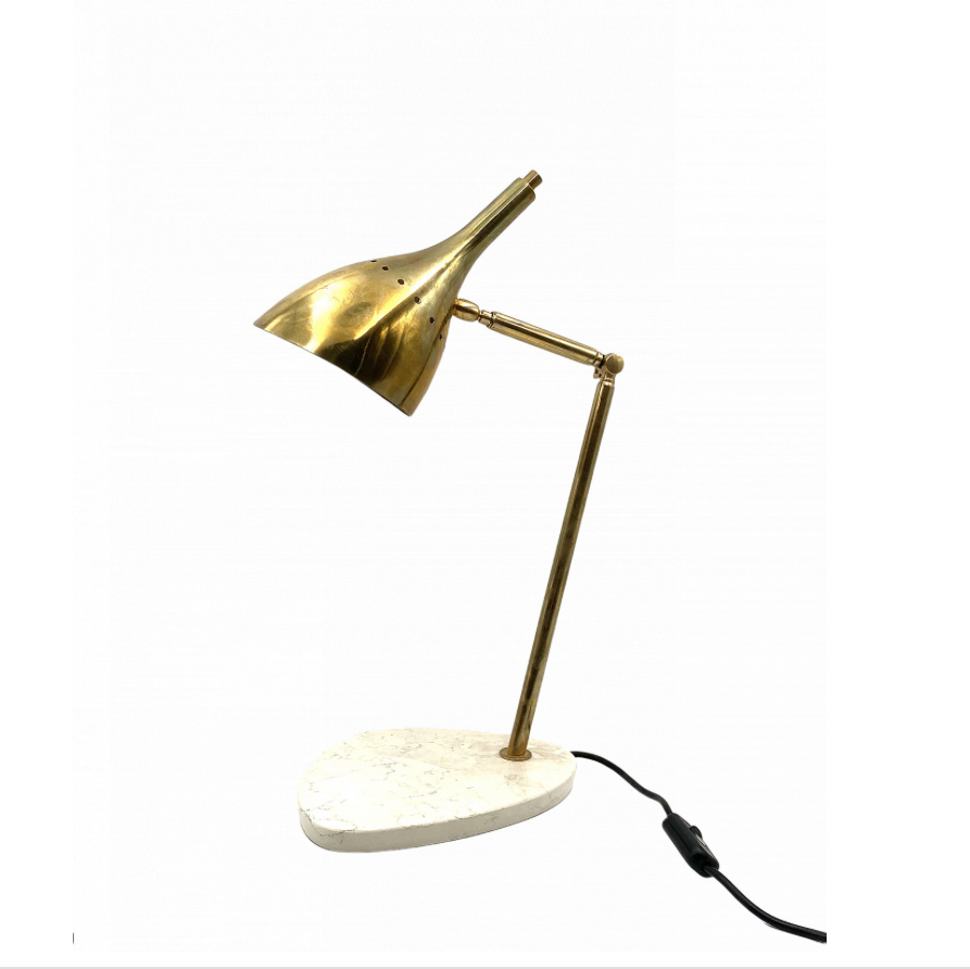 Golden brass table / desk lamp with Carrara marble base, Italy ca. 1980