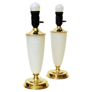 Norwegian pair of opaline glass and brass table lamps from Høvik 1956