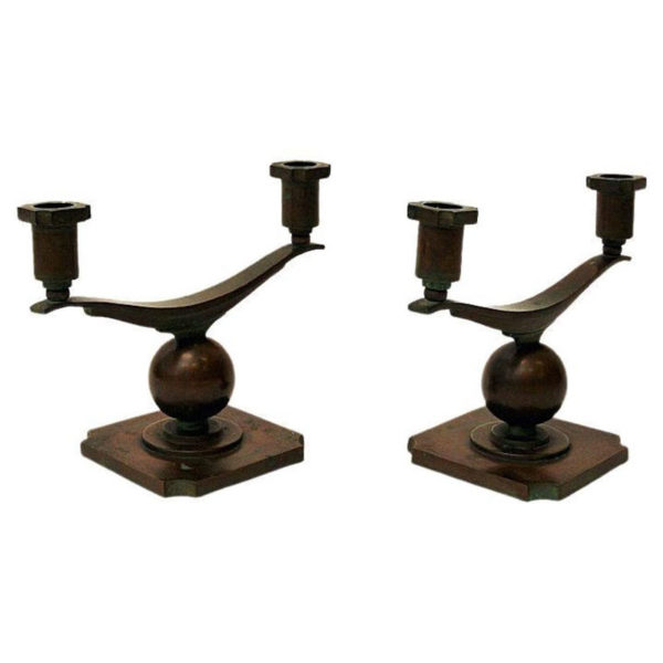 Swedish rustic pair of bronze candelabras by Sune Bäckström 1930s Swedish rustic pair of bronze candelabras by Sune Bäckström 1930s