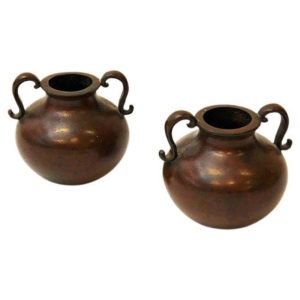 Swedish rustic pair of bronze urns by Sune Bäckström 1930s