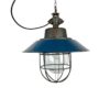 Blue Enamel and Cast Iron Industrial Cage Pendant Light, 1960s