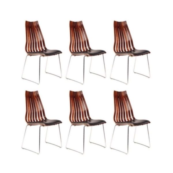 Scandinavian Modern Rosewood Dining Chairs by Hans Brattrud, set of Six.