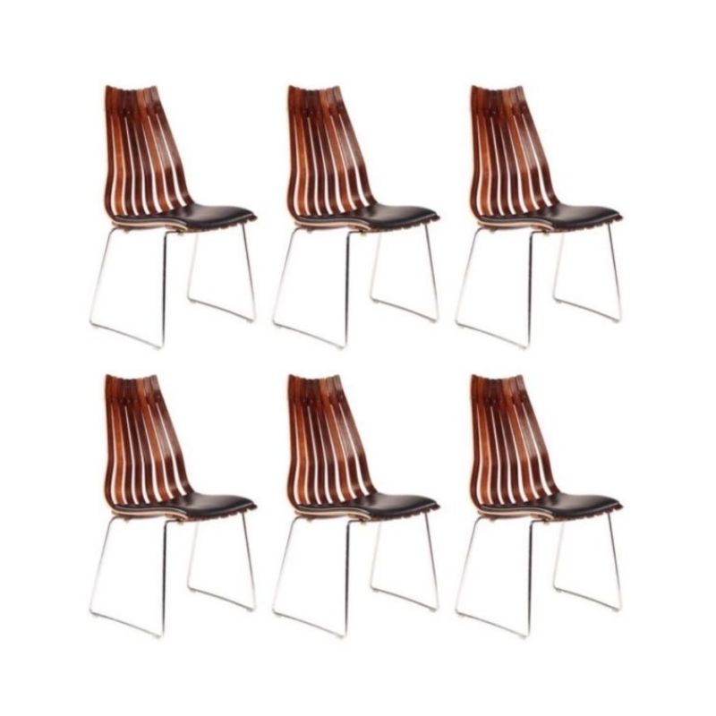 Scandinavian Modern Rosewood Dining Chairs by Hans Brattrud, set of Six.