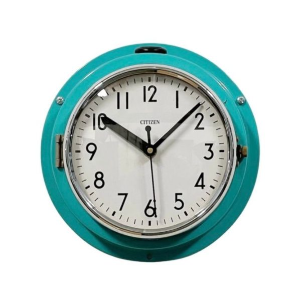 Vintage Turquoise Citizen Navy Wall Clock, 1970s Vintage Turquoise Citizen Navy Wall Clock, 1970s