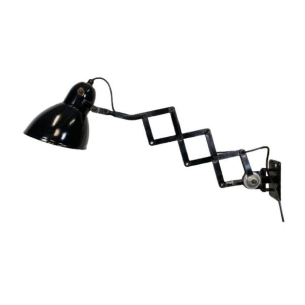 Industrial Bauhaus Black Enamel Scissor Wall Lamp from PHW, 1930s