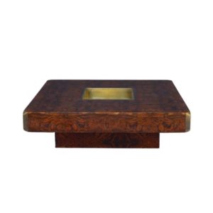 Burl Wood and Brass Alveo Table by Willy Rizzo for Mario Sabot. 1970s