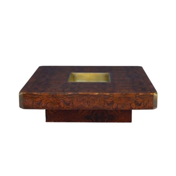 Burl Wood and Brass Alveo Table by Willy Rizzo for Mario Sabot. 1970s