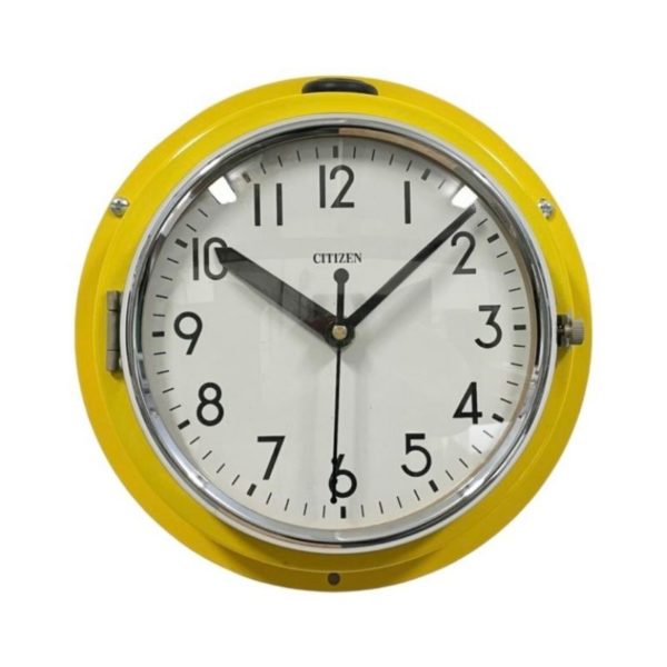 Vintage Yellow Citizen Navy Wall Clock, 1970s Vintage Yellow Citizen Navy Wall Clock, 1970s