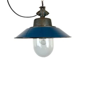 Blue Enamel and Cast Iron Industrial Pendant Light, 1960s