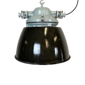Grey Explosion Proof Lamp with Black Enameled Shade, 1970s