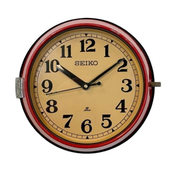 Vintage Red Seiko Navy Wall Clock, 1970s