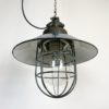 Blue Enamel and Cast Iron Industrial Cage Pendant Light, 1960s