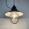 Blue Enamel and Cast Iron Industrial Cage Pendant Light, 1960s