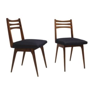 Pair of scandinavian chairs, blue fabric seat, year 60 .