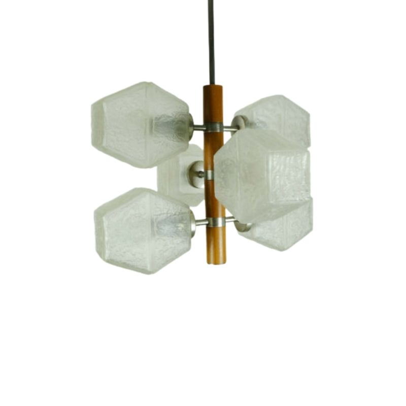 1960s temde 6-light PENDANT LAMP chandelier teak glass metal