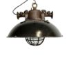 Black Enamel and Cast Iron Industrial Cage Pendant Light, 1950s