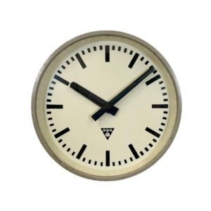 Grey Industrial Factory Wall Clock from Pragotron, 1960s