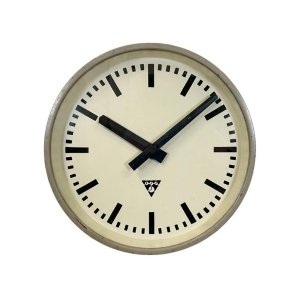 Grey Industrial Factory Wall Clock from Pragotron, 1960s