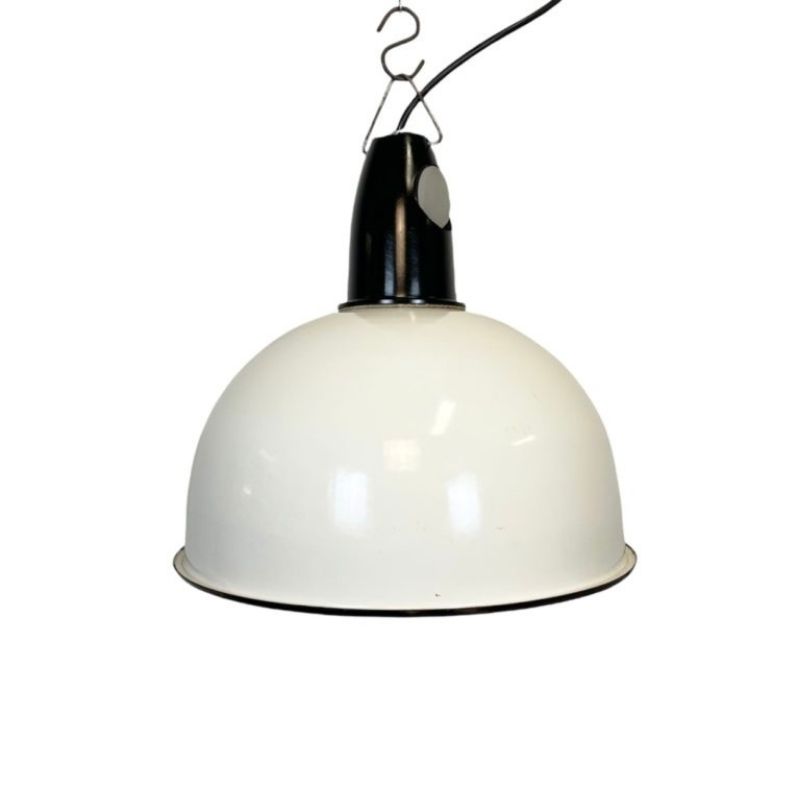 Vintage Industrial White Enamel Pendant Light, 1960s