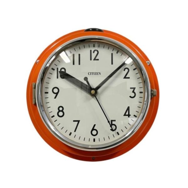 Vintage Orange Citizen Navy Wall Clock, 1970s