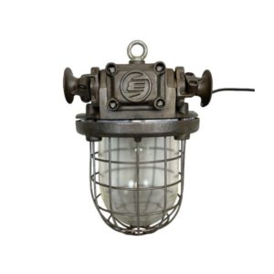 Large Industrial Cast Iron Cage Pendant Light, 1960s