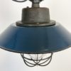 Blue Enamel and Cast Iron Industrial Cage Pendant Light, 1960s