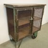 Industrial Iron Cabinet with Mesh Doors on Wheels, 1960s