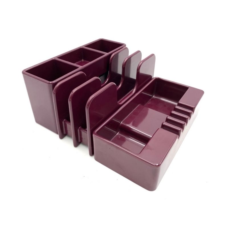 Ettore Sottsass, wine red ashtray & desk organizers, Olivetti Synthesis, Sistema45 Series, 1971