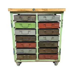 Vintage Industrial Iron Chest of Drawers on Wheels, 1950s