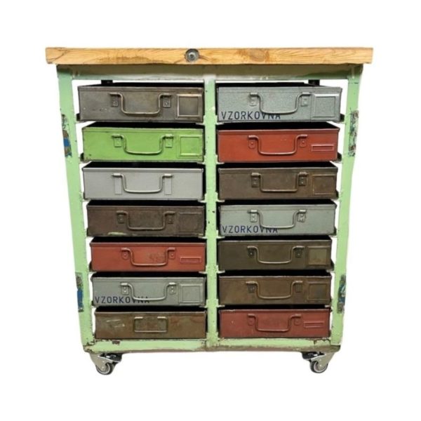 Vintage Industrial Iron Chest of Drawers on Wheels, 1950s