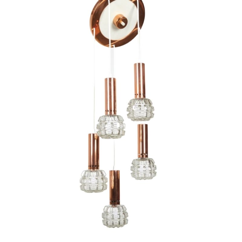 Copper and glass chandelier